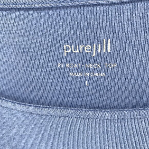 J Jill Top Womens Large Blue Pure Jill Boat Neck 3/4 Sleeve Tunic Stretch Knit - Picture 5 of 11